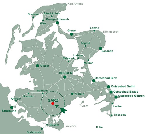 Anfahrt zur HotelPension Am Wiesengrund in Garz auf der Insel Rügen